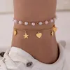 Anklets Fashion Love Star Pärled Pendant Feet Chain för kvinnors enkla geometriska legering Pearl Stone Double Layer Anklet 23831