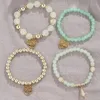 Bohème Vert Perles Strand Bracelets pour Femmes Filles Ethnique Or Couleur Pêche Coeur Gland Charme Wrap Bracelet Pulseira Feminina
