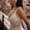 Renda Alças Espaguete Vestido Noiva Simples Decote em V Cintura Império Vestido Noiva Até o Chão Casamento Chiffon Abito Da Sposa