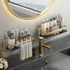 Badkamer Planken Luxe Badkamer Planken Zonder Boren Roestvrij Aluminium Douche Wandplank Shampoo Handdoekhouder Badkamer Organizer Accessorie 230717