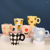 Canecas personalizadas pintadas à mão urso tulipa flor laranja nuvem cerâmica artesanal forma irregular xícaras de café linda caneca presente