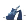 Sandals 2023 Women s Summer Fashion denim Color Contrast Platform High Heel Fishbill Shoes European and American Large Size 230718