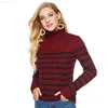 Pulls pour femmes pull à col roulé à rayures pour femmes automne hiver femme à manches longues col haut tricoté pull chemises dames pull hauts L230718