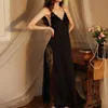 Seksowna piżama damska długa satynowa koszulka nocna seksowna bielizna bez pleców długa sukienka Silk Nightdress Chemise koronkowa odzież sutowa dla kobiet nocna 230718