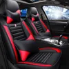 Bilstol täcker Universal Luxury Black/Black Red 5D PU Leather SUV 5-SATS Set bakre vattentät kudd