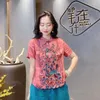 エスニック服の女性コットンリネンブラウスチョンサムヴィンテージの伝統的な中国のQIPAO Tシャツタンスーツステージのためのトップス