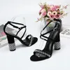 Summer Fashion Sexy Sandals 2024 Lady Black Suede Crystal Strappy High Heels Shoes Stripper 64350