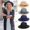 Visir Stylish Retro Top Hat Crushable Ull Felt hattar Bred Brim Belt Cap för man kvinnor