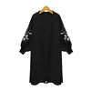 Women's Knits Lugentolo Long Cardigans Women Lantern Sleeve Sweater Embroidered Knitted Cardigan Fall Fashion Loose Sweaters