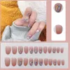 False Nails 24pcs Press On Aurora Wearable Medium Long Pink Rhinestones Fake