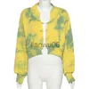 Cryptographique Femme Automne 2022 Filles Vert Cardigan Surdimensionné Crop Top Pull Tricoté Mignon À Manches Longues Épingles Pulls Tie Dye Cartigans J230718