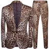 Moda Masculina Casual Boutique Estampa de Leopardo Estilo Boate Jaqueta Calças Masculino Duas Peças Blazers Casaco Conjunto de Calças 2202250