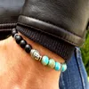 Mens Boeddha Mala Armband Blauwe Zee Magnesiet Jaspis Zwarte Onyx Boheemse Boeddhistische Gebed Bescherming Meditatie Pols Mala Mannen Brac2889