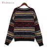 Damenpullover Herbst Winter Vintage Frauen Pullover Mode O-Ausschnitt National Jacquard Wollpullover Farbe gestreift Top Langarm Kleidung L230718