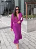 Basic Casual Dresses Elegant Women Dress Midi Flared Sleeve Female V Neck Fashion Chic 2023 Summer Solid Vintage Lady Vestidos Loose 230718