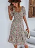 Basic Casual Dresses Ladies Sexy Vintage Floral Print Boho Summer Dress Women Casual Elastic Bohemian Beach Dress Women Sundress Robe Vestidos Female 230717