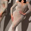 robe sexy mince à manches longues en or en saison Cristaux de paillettes de luxe Sirène Robes de soirée magnifiques Conception unique Robes de bal267z