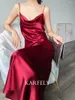 Casual Dresses KARFELY/Acetic Acid Satin Dress Swinging Collar Triacetic Sling Sexy And Gentle Peach Long Style