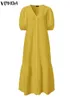 Temel gündelik elbiseler yaz gömlek elbise kadınlar rahat yarım kol v boyun düğmesi aşağı boyanmış uzun elbiseler vonda bayanlar bohem vestidos robe 230717