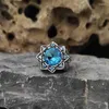Кластерные кольца Турция Ручная гравированная рисунок кольцо винтажное металлическое инкрустация Blue Ston Мужская османа