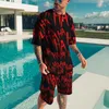 Herrespår Summer Sportswear Suit Fashionable 3D Pprinting Top Shorts Oversize Casual Loose Men t-shirt Set Two-Piece Street Clothes