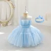 Robes de fille Robe princesse fil net fille d'un an sans manches gaze gonflée fête d'anniversaire