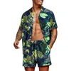 Survêtements pour hommes Hommes Hawaiian Ensembles Summer Stripe Impression à manches courtes Bouton Chemise Beach Shorts Deux Set Casual Holiday Trip Hommes 2 pièces Costume 230718