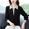 Dames Blouses Overhemden Lente Zomer T-shirt Kleding Lange mouw Ruimvallend Kraag Gestreepte knoop Patchwork Elegant Modieus Informeel Tops 230717