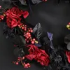 Decorative Flowers Front Door Wreath Black And Red Rose Garland Holiday Gate Decoration