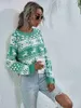 Kobiety swetry Fitshinling Winter Brzydki Świąteczny Sweter Deer Snowflake Długie rękaw Czerwony Świąteczny Jumper Bohemian Slim Basic Knitwear Sprzedaż L230718