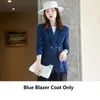 Damenanzüge Mode Chic Blau Gestreift Frauen Blazer Mit Gürtel Zweireiher Herbst Weibliche Anzug Jacke Langarm Outwear Blaser Femme