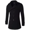 Men's Wool Blends Grey Navy Black Pea Coat Men Double Breasted Military Winter Trench Coat Long Peacoat Men Plus Size 4XL HKD230718