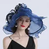 Breda brimhattar 2023 Fashion Lace Bow Flower Elegant Sun Fedoras Caps Summer Women Foldbar rese strandhatt