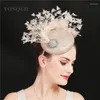 Bérets belle 4 couches plume femmes fascinateurs chapeau Vintage Cocktail casque élégant dames mariage Fedora chapeaux bandeau