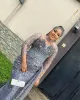 Plus La Taille Arabe Aso Ebi Argent Sirène Sparkly Robes De Bal Sheer Cou Cristaux Soirée Formelle Deuxième Réception Robes Robe