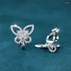 Dos Boucles D'oreilles Mignon Femelle Petit Papillon Clip Rose Cristal Pierre Minuscule Pour Les Femmes Vintage Mode Argent Couleur Animaux Bijoux