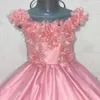Pink Princess Flower Girls Dress 2024 Tulle Ruffles الديكور زهرة الدانتر