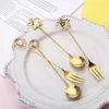 Ensembles de vaisselle en acier inoxydable cuillère étoile pendentif café ustensiles de mélange mignon fruits Dessert fourchette cuisine accessoires vaisselle