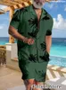 Herrespår Summer Beach Wear Clothes Men Hawaiian Shirt Set 2 Piece Outfit Button Up Shirts Coconut Tree Printed Button Up Tshirts Vacation 230717