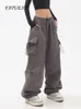 Kvinnor Pants Capris Gray Cargo Pants Kvinnor Overize Loose Trousers Summer Baggy Casual Hip Hop Pants Girls Vintage Sweatpants Fashion Streetwear 230717