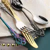 Servis uppsättningar 6st rostfritt stål bestick set guld Royal Tea Spoon Forks Knives Kök Western Dinner Silverware Tablewar Gift