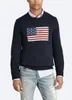 American Flag Men's Polos Shirt Långärmad solid färg Casual Knit Pullover S-XL