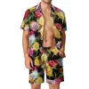 Survêtements pour hommes Flower Print Men Sets Purple Rose Casual Shorts Summer Vintage Beach Shirt Set Short-Sleeve Graphic Oversized Suit Gift