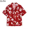 Kvinnors tvåstycke byxor män klädblus sommar blomma tryck vintage kort ärm hawaiiansk skjorta snabbt torkande avslappnade strandtröjor toppar röda unisex 230718