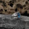 Кластерные кольца Турция Ручная гравированная рисунок кольцо винтажное металлическое инкрустация Blue Ston Мужская османа