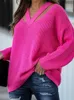 Kvinnors tröjor Fitshinling V Neck Casual Women Pulovers Sweaters Boho Holiday Knitwear Sweater Oversize Long Sleeve Solid Jumper Top Winter New L230718