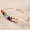 Metal Wire Wrapped Semi-precious Stone Bangle Bracelet With 7 Color Chakra Energy Factory Jewelry Charm Bracelets3276