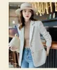 Women's Suits Vintage Women Blazer Single Breasted Plaid Female Suit Jacket Fashion Korean Outerwear Loose Big Size Blaser Coat