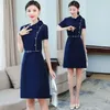 Vestidos Casuais Vestido Profissional Elegante Verão Moda Marinha Temperamento Estilo Coreano Loja Sofisticada Salão de Beleza Roupas de Trabalho Cinto