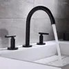 Robinets de lavabo de salle de bain haute qualité en laiton 3 trous 2 poignées robinet noir cuivre bassin mélangeur robinets eau froide pour